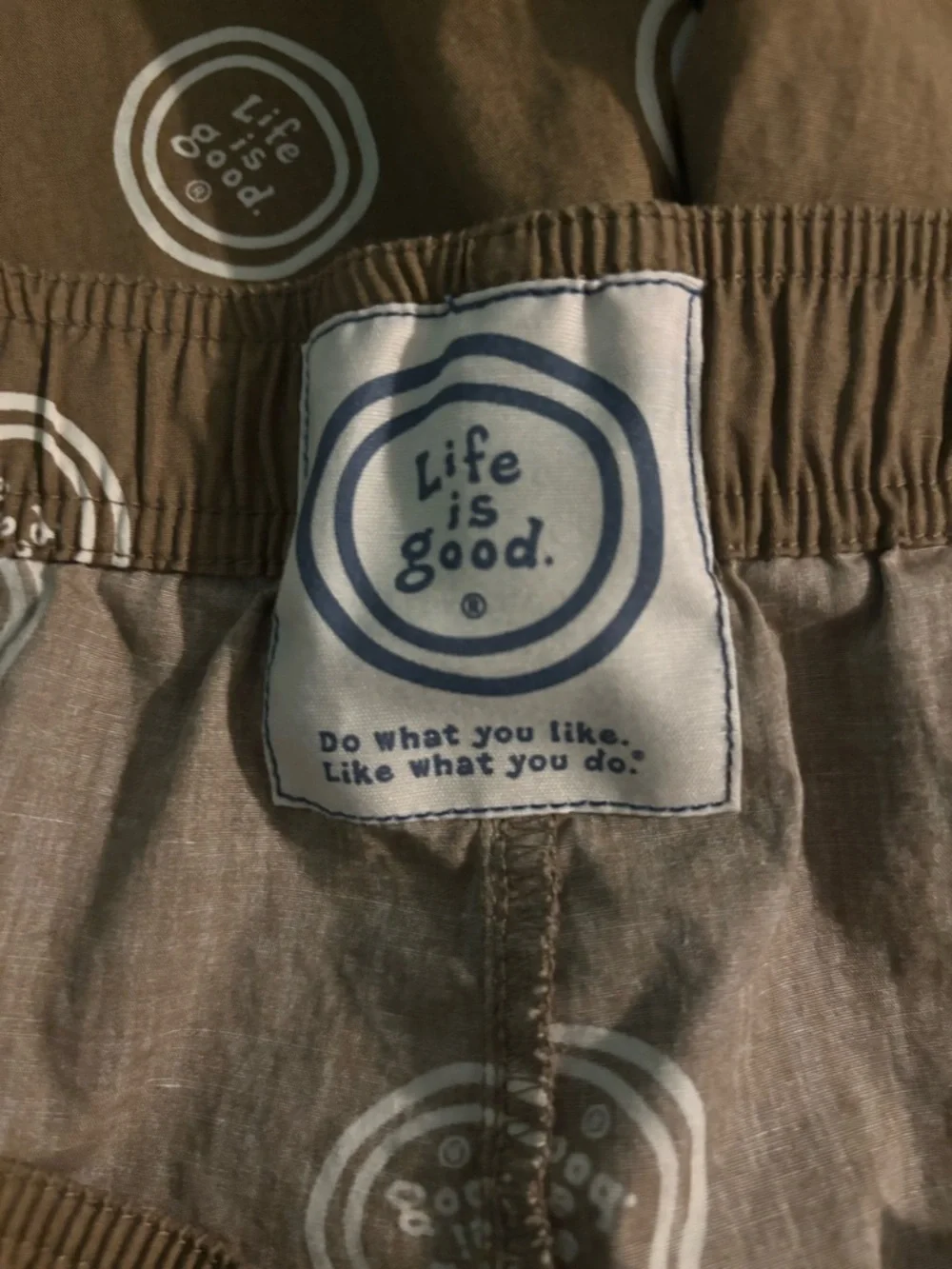Life is Good Mens Sz XL‎ Khaki Logo Pajama Pants Drawstring Elastic Waist Cotton